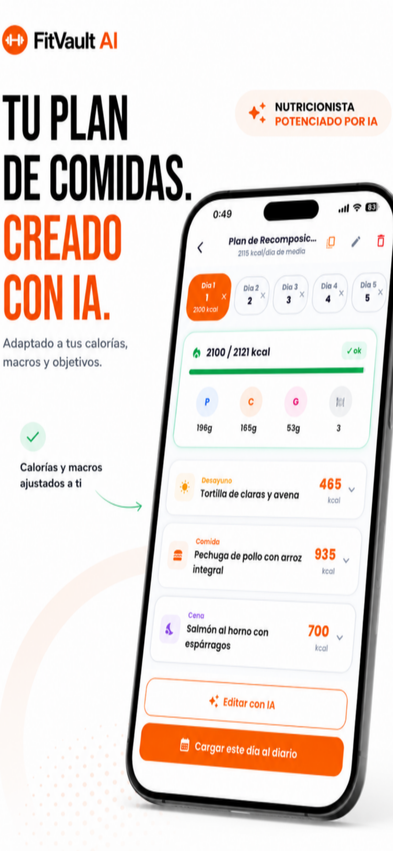 Plan de comidas creado con IA adaptado a tus macros